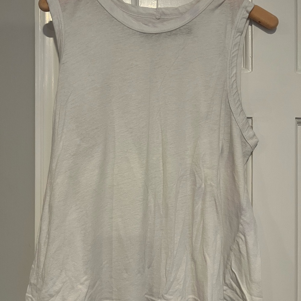 White Muscle Tee with Crew Neck and Sleeveless Design